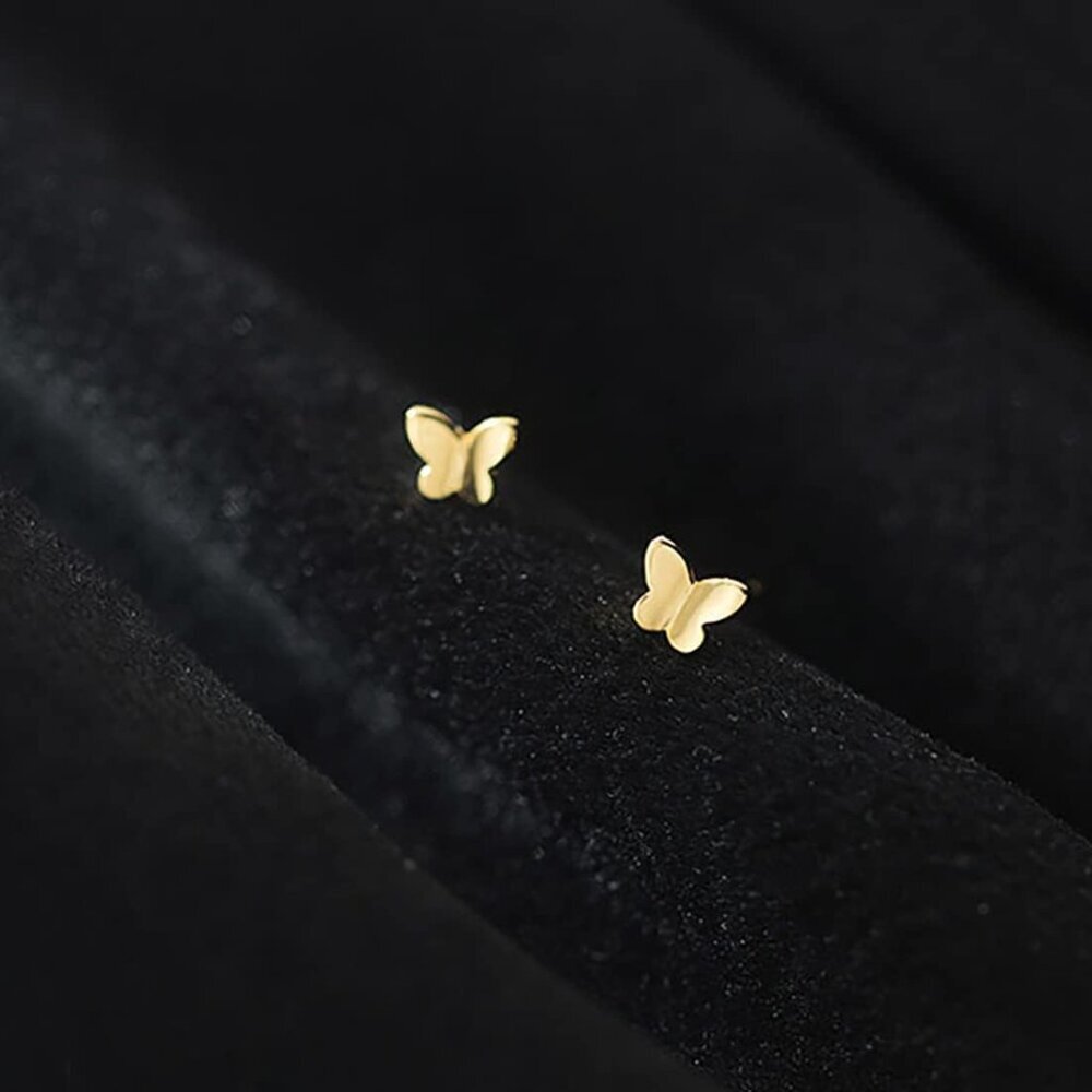 Solid 925 Sterling Silver Tiny Butterfly Earrings… - image 3
